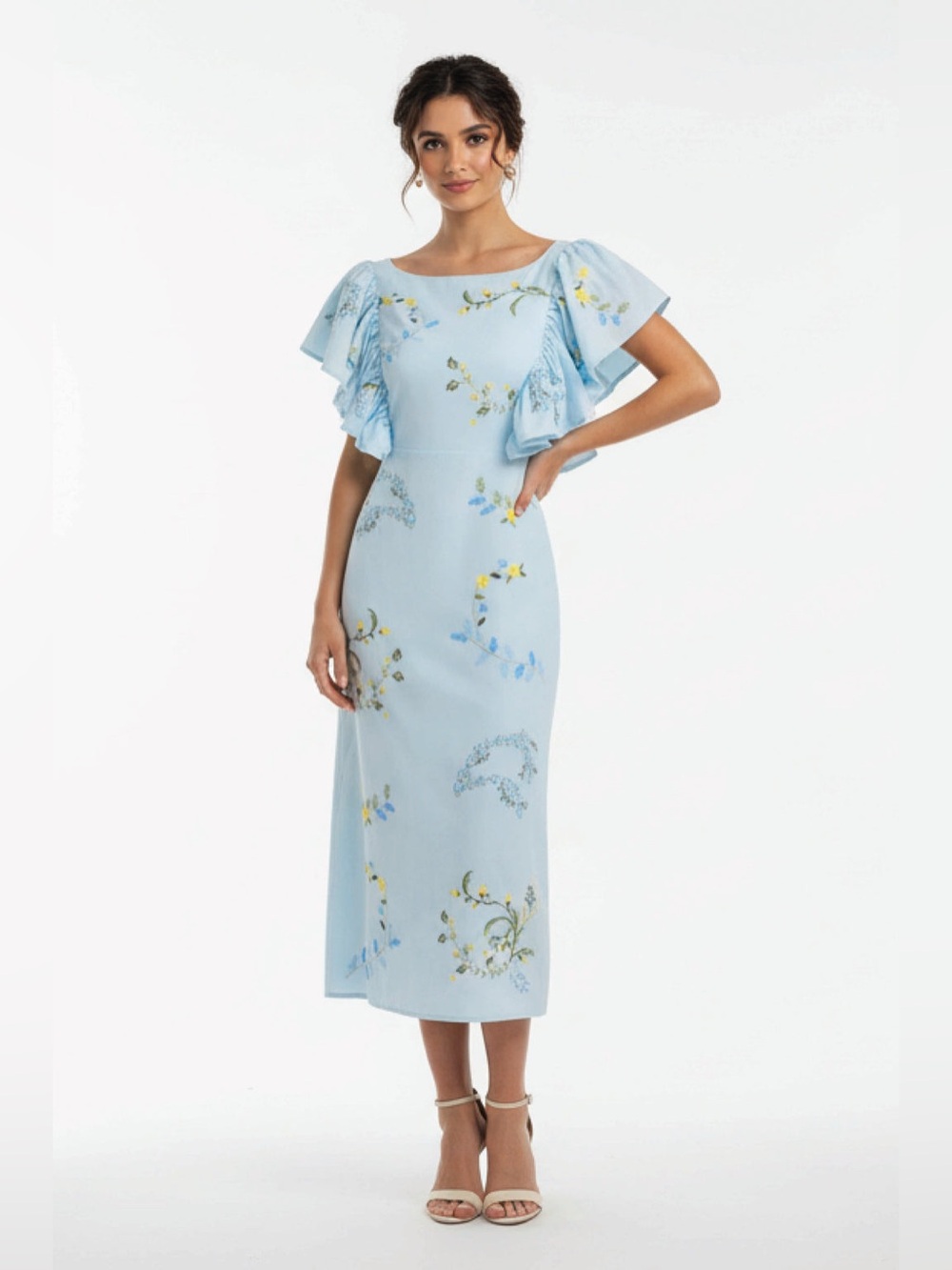Fanm Mon DELAL Embroidered Dress in Blue Dalias Size Small $429 Retail NWT
